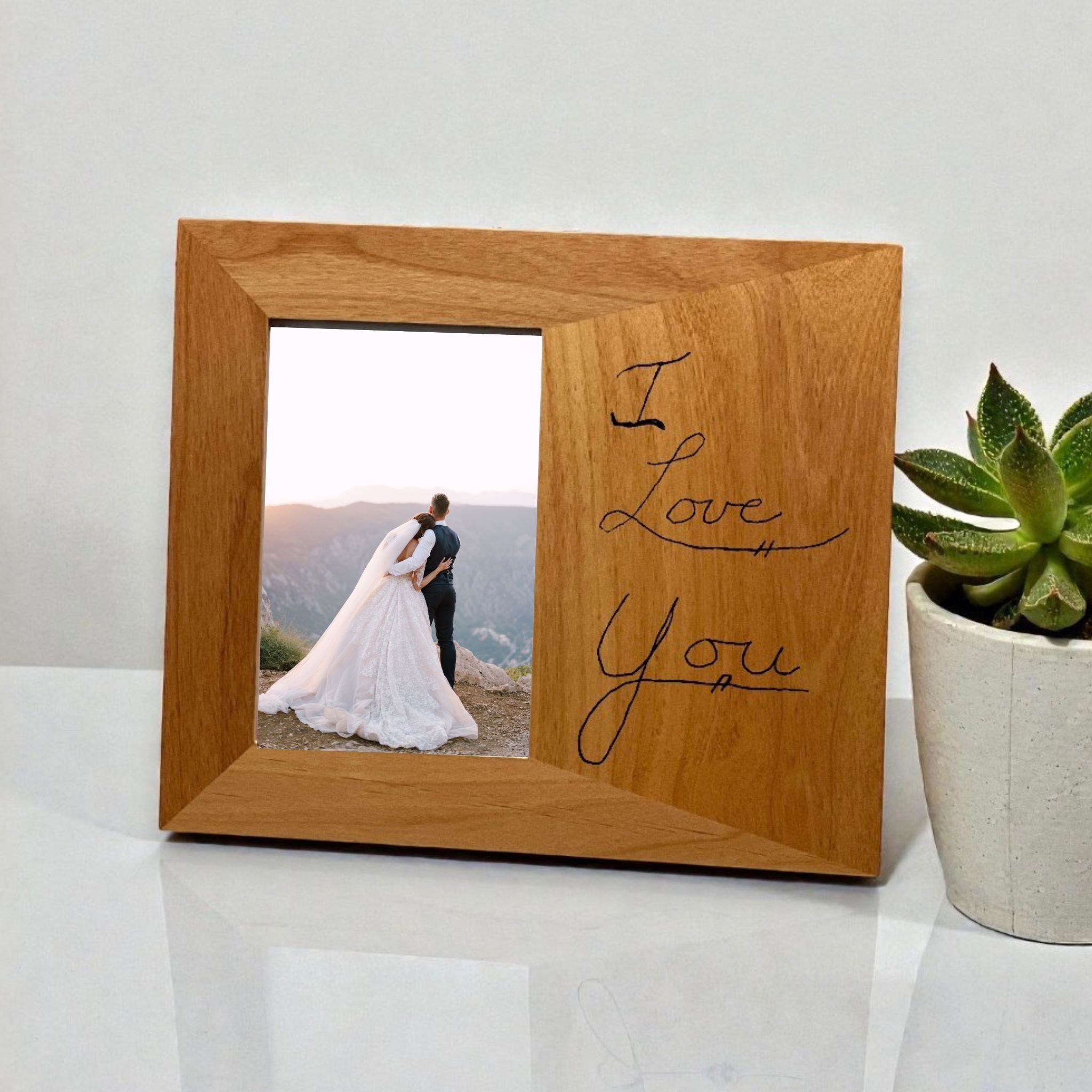 Custom Engraved Photo Frame: Your Handwriting Engraved on Alder Wood - 4x6, 5x7