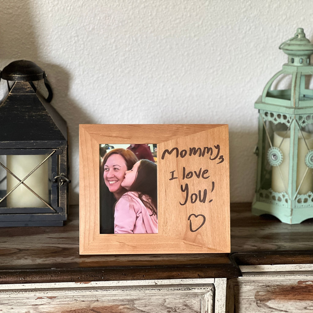 Custom Engraved Photo Frame: Your Handwriting Engraved on Alder Wood - 4x6, 5x7