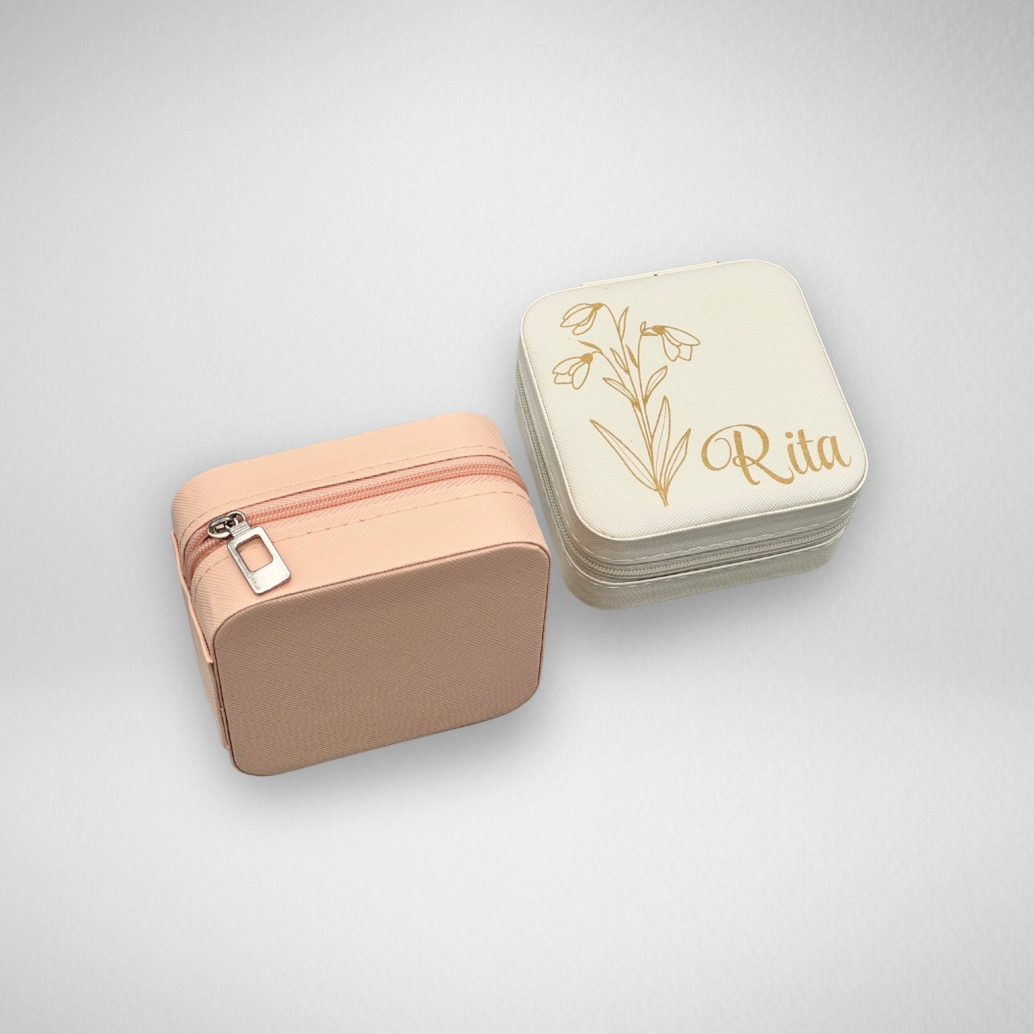 Personalized Travel Jewelry Box with Birth Month Flower Design