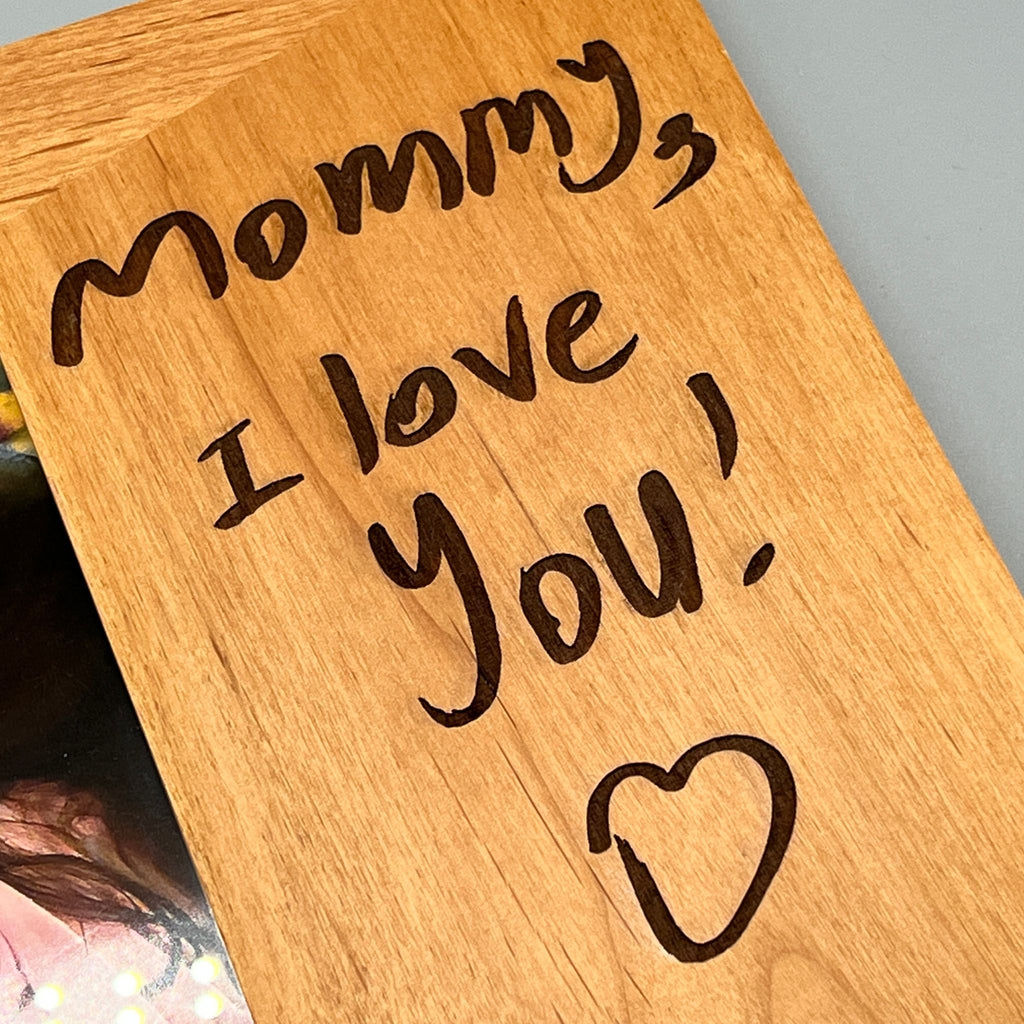 Custom Engraved Photo Frame: Your Handwriting Engraved on Alder Wood - 4x6, 5x7