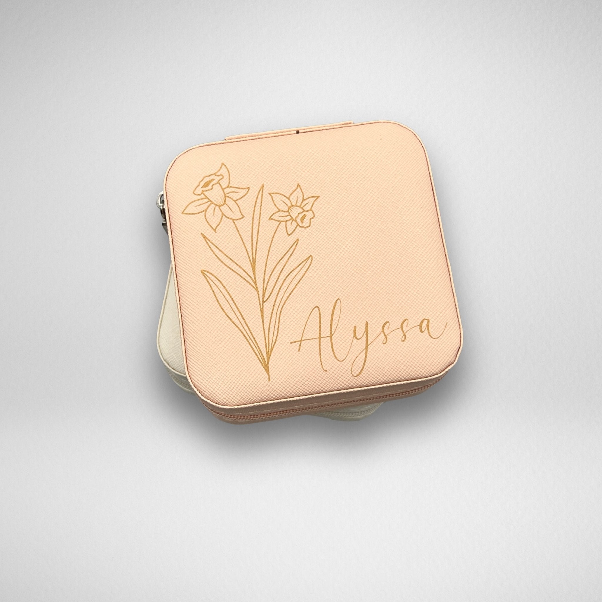 Personalized Travel Jewelry Box with Birth Month Flower Design