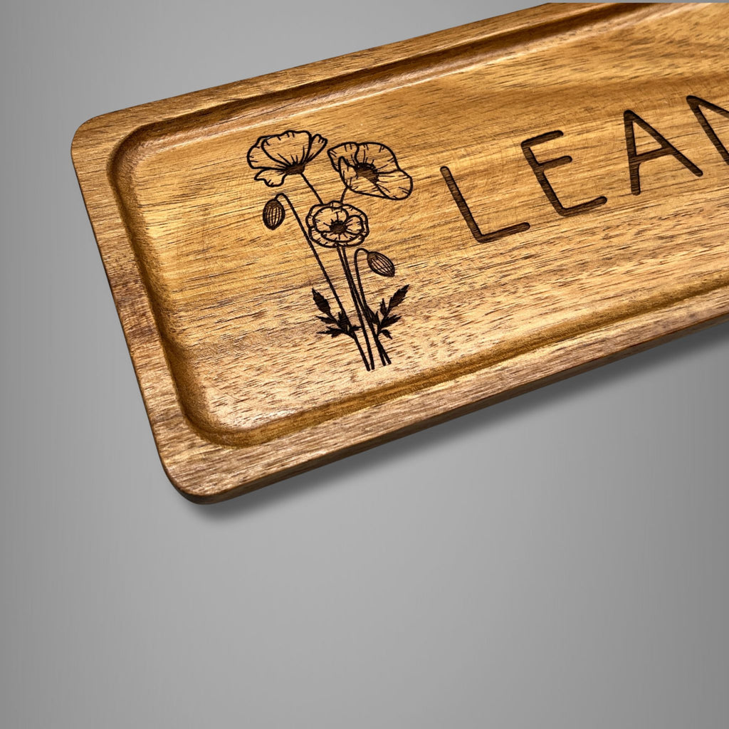 Personalized Wood Valet Tray - Add Your Name and Birth Month Flower - Jewelry Organizer