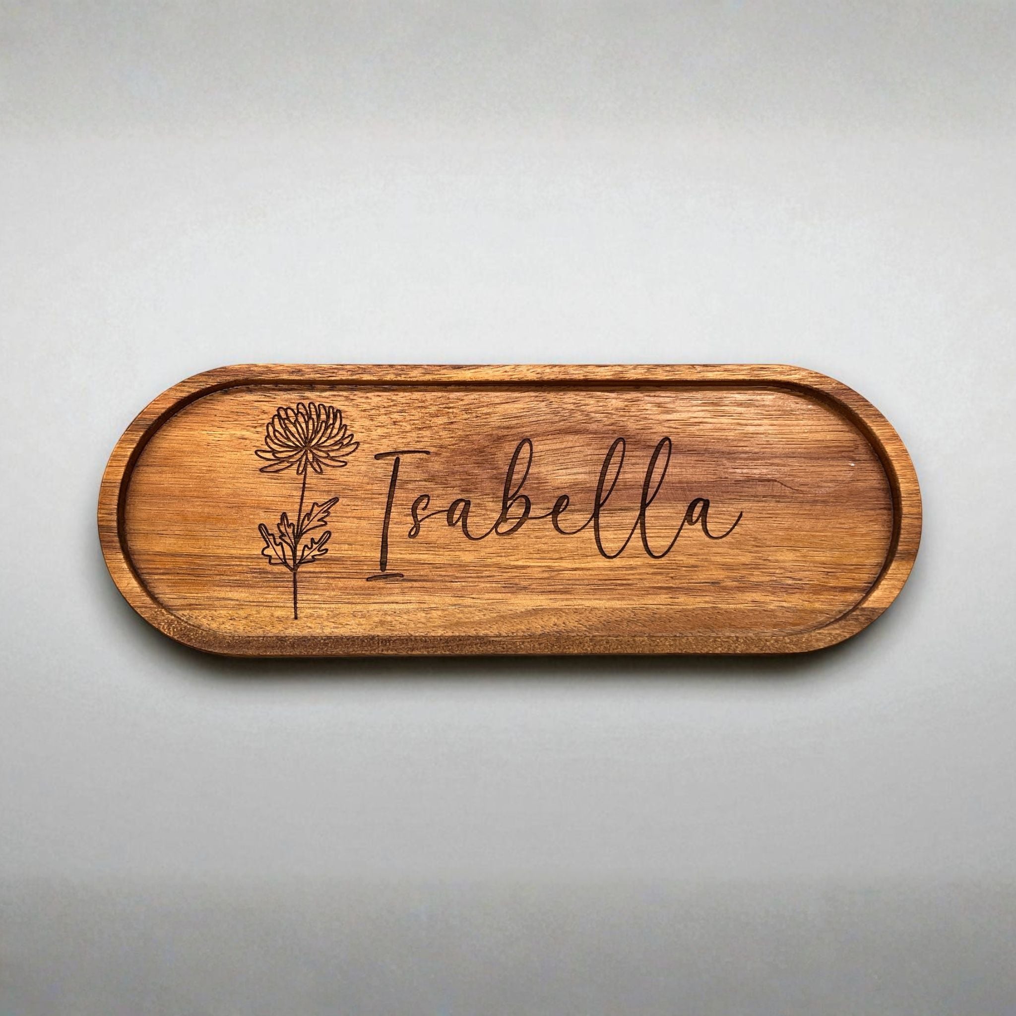 Personalized Wood Valet Tray - Add Your Name and Birth Month Flower - Jewelry Organizer