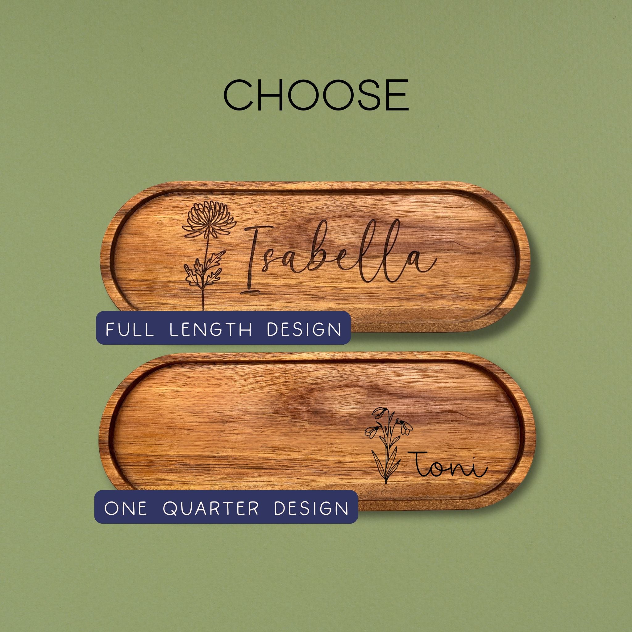 Personalized Wood Valet Tray - Add Your Name and Birth Month Flower - Jewelry Organizer
