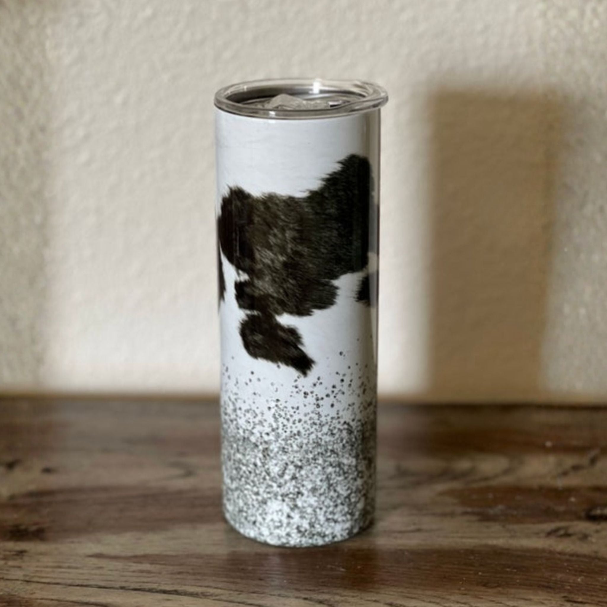 Glittery Cow Pattern Tumbler - Stainless Steel - 20 Oz