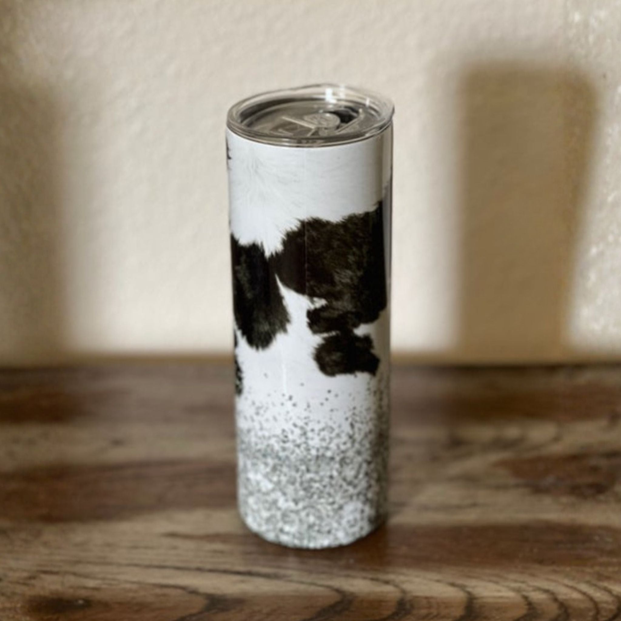 Glittery Cow Pattern Tumbler - Stainless Steel - 20 Oz