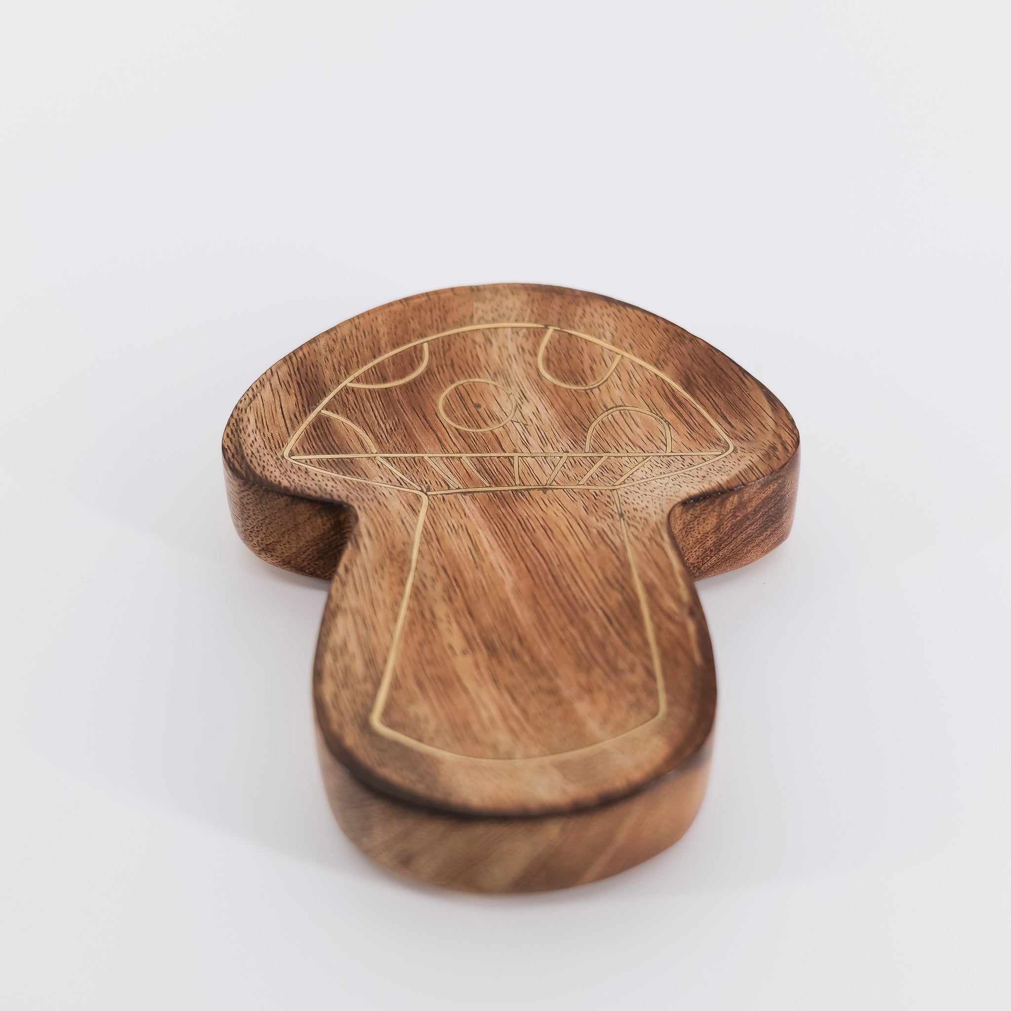 Drishti Mushroom Jewelry Tray - Wood, Brass inlay