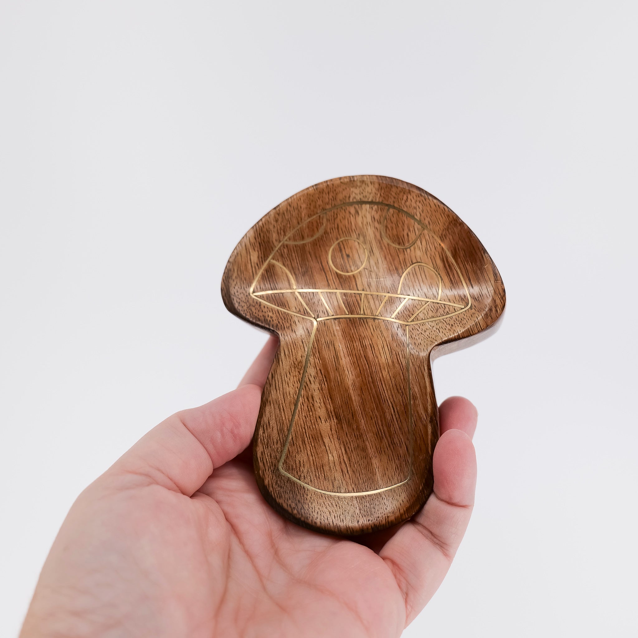 Drishti Mushroom Jewelry Tray - Wood, Brass inlay