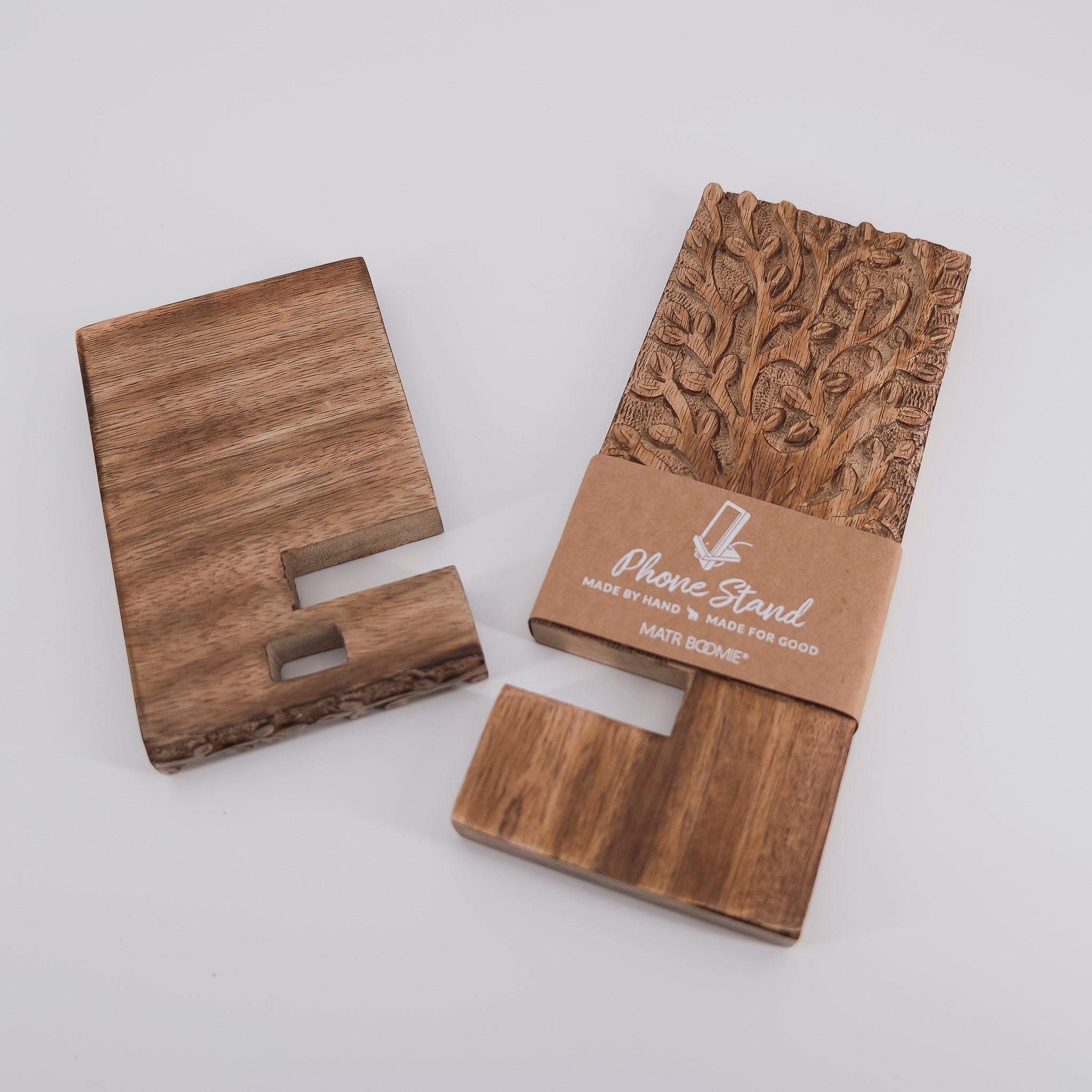 Aranyani Tree of Life Phone Stand for Desk-Hand Carved Wood