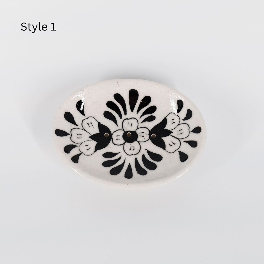 Lalita Soap Dish, Catch All Tray - Hand Painted Black, White