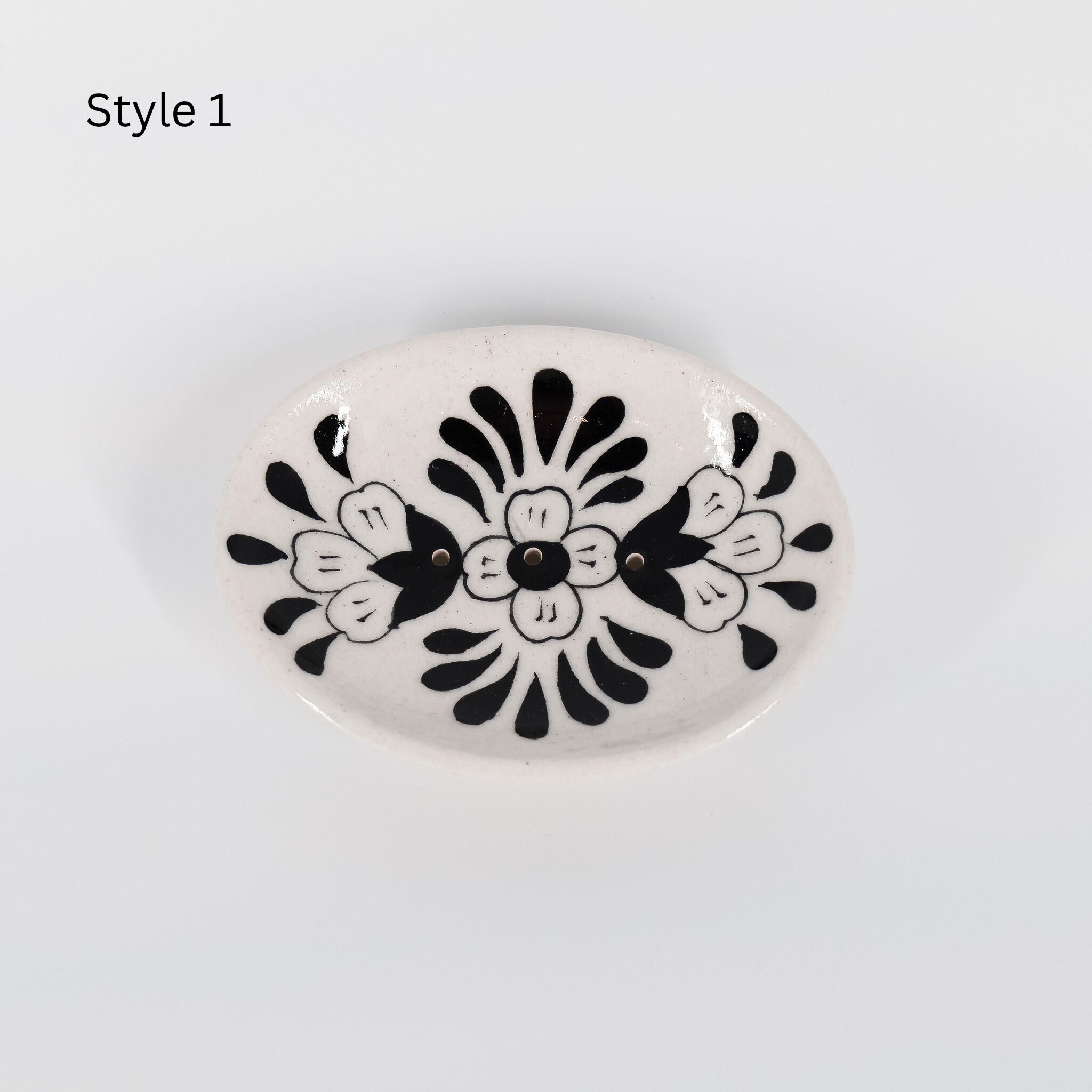 Lalita Soap Dish, Catch All Tray - Hand Painted Black, White