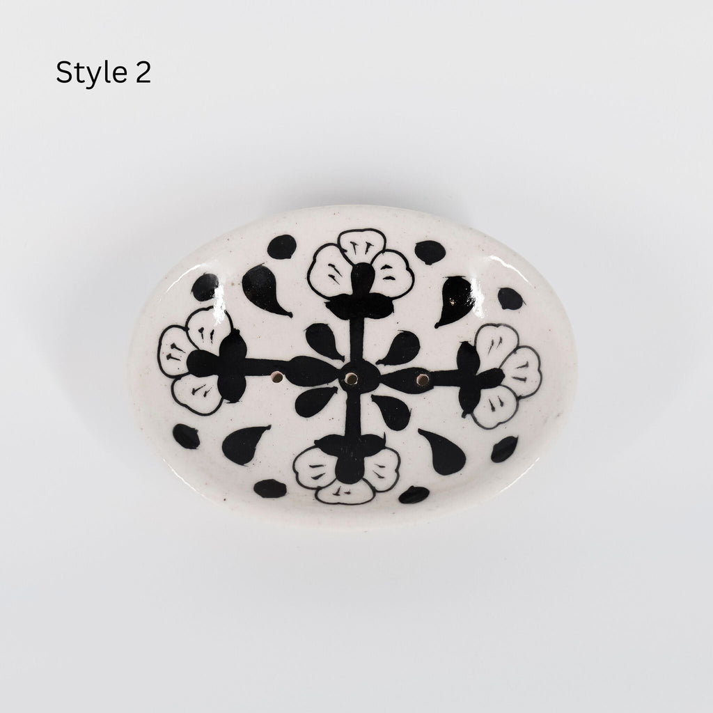 Lalita Soap Dish, Catch All Tray - Hand Painted Black, White