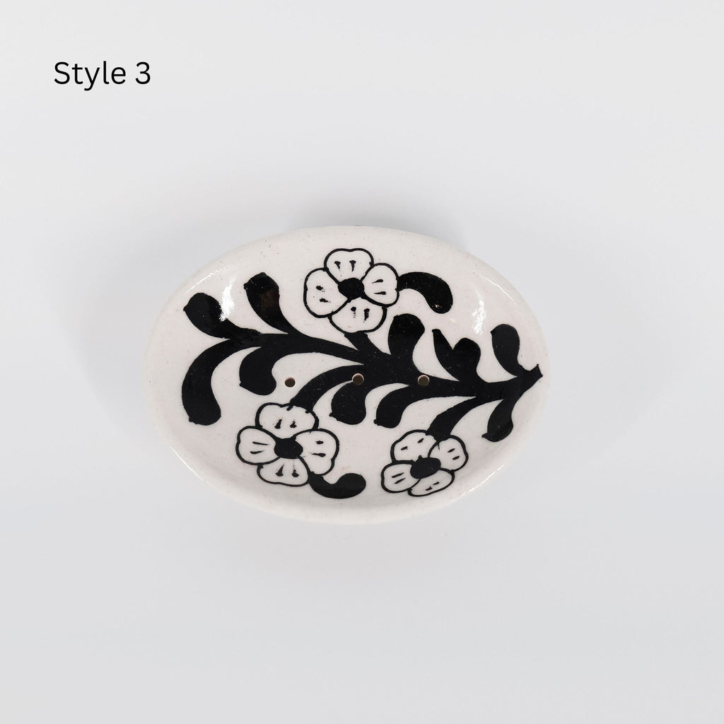 Lalita Soap Dish, Catch All Tray - Hand Painted Black, White