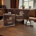 Personalized Rustic Brown Vegan Leather Flask & Gift Box Set