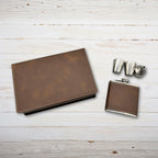 Personalized Rustic Brown Vegan Leather Flask & Gift Box Set