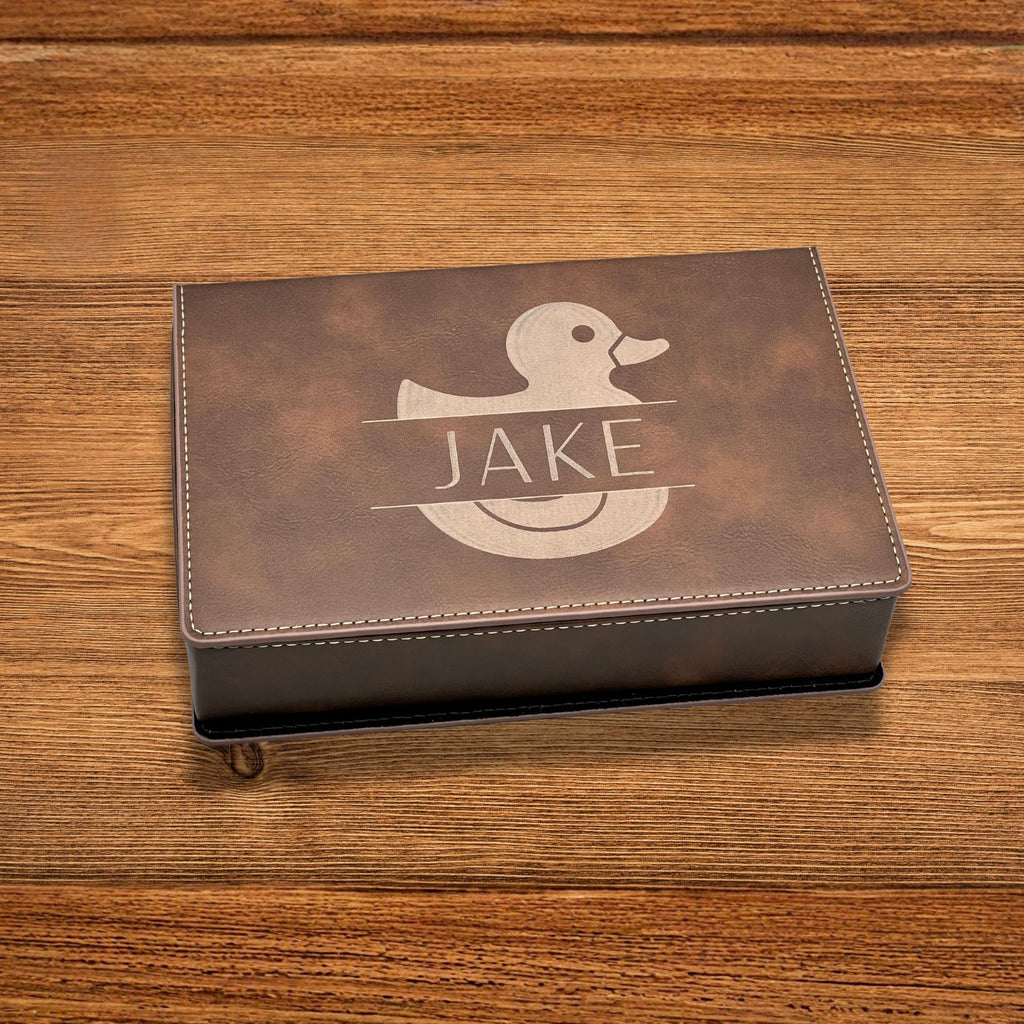 Personalized Rustic Brown Vegan Leather Flask & Gift Box Set