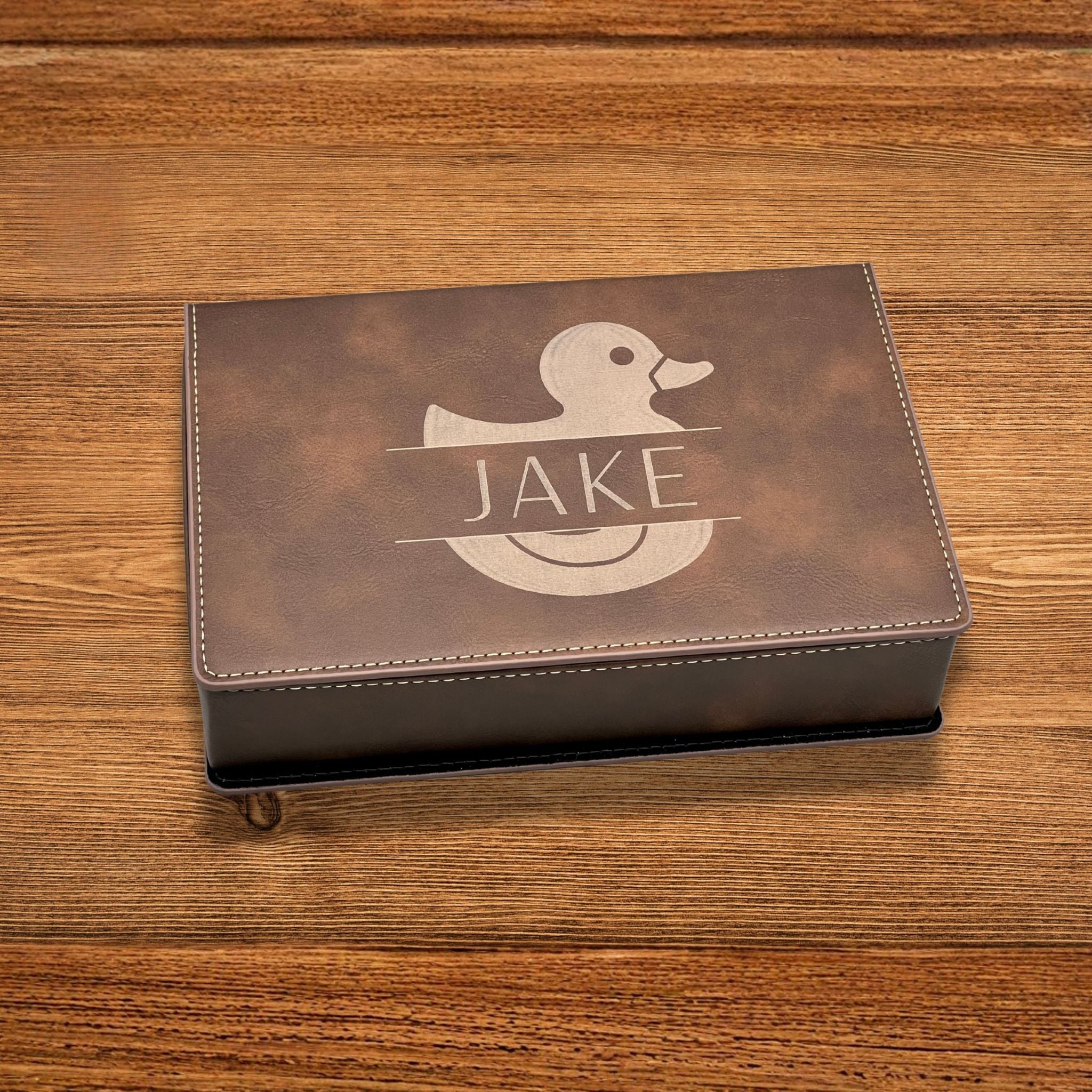 Personalized Rustic Brown Vegan Leather Flask & Gift Box Set