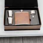 Personalized Rustic Brown Vegan Leather Flask & Gift Box Set