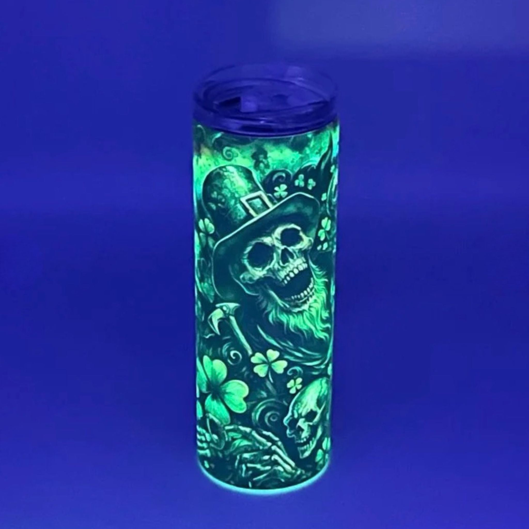 Creepy Skeleton Leprechauns - Glow in the Dark Stainless Steel Tumbler (Green Glow) - 20 oz