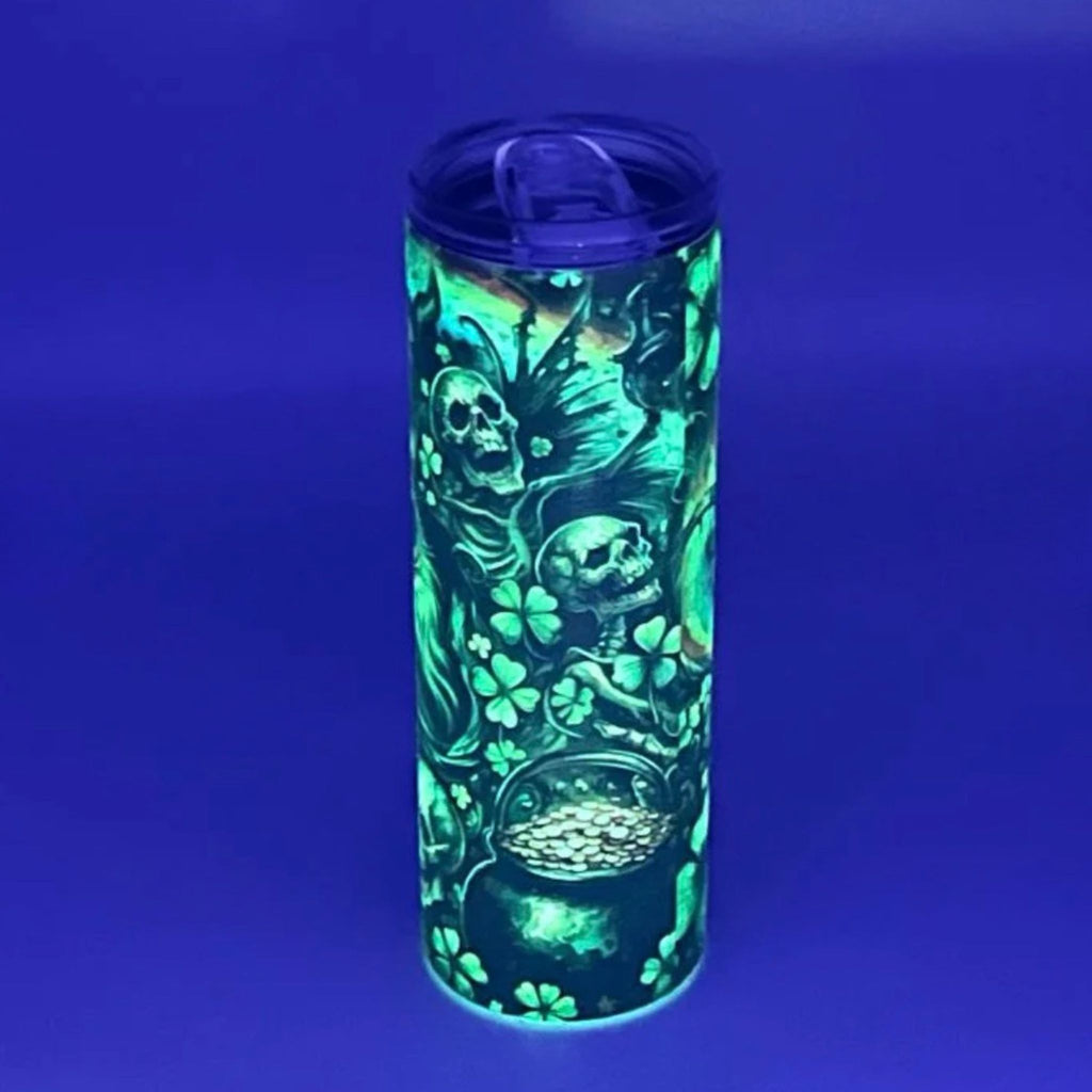 Creepy Skeleton Leprechauns - Glow in the Dark Stainless Steel Tumbler (Green Glow) - 20 oz