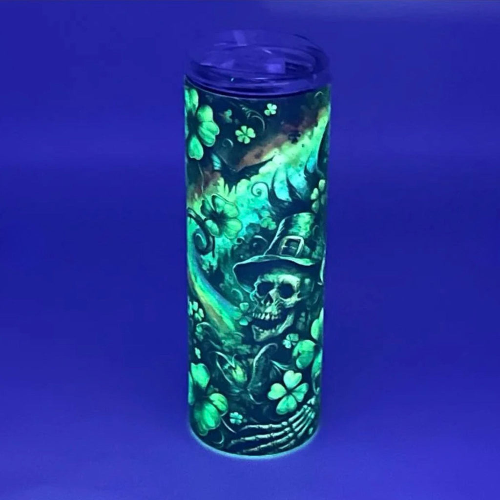 Creepy Skeleton Leprechauns - Glow in the Dark Stainless Steel Tumbler (Green Glow) - 20 oz