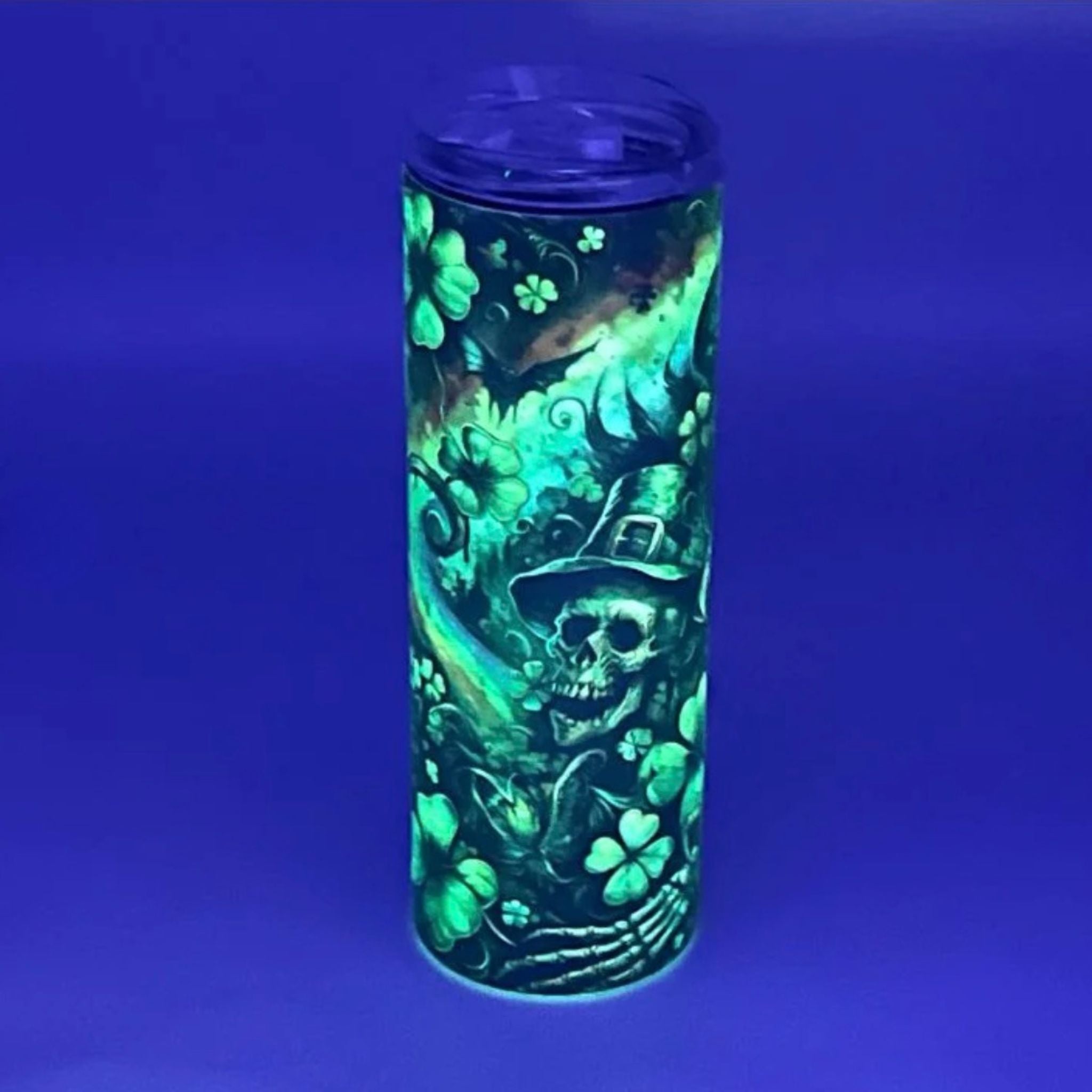 Creepy Skeleton Leprechauns - Glow in the Dark Stainless Steel Tumbler (Green Glow) - 20 oz