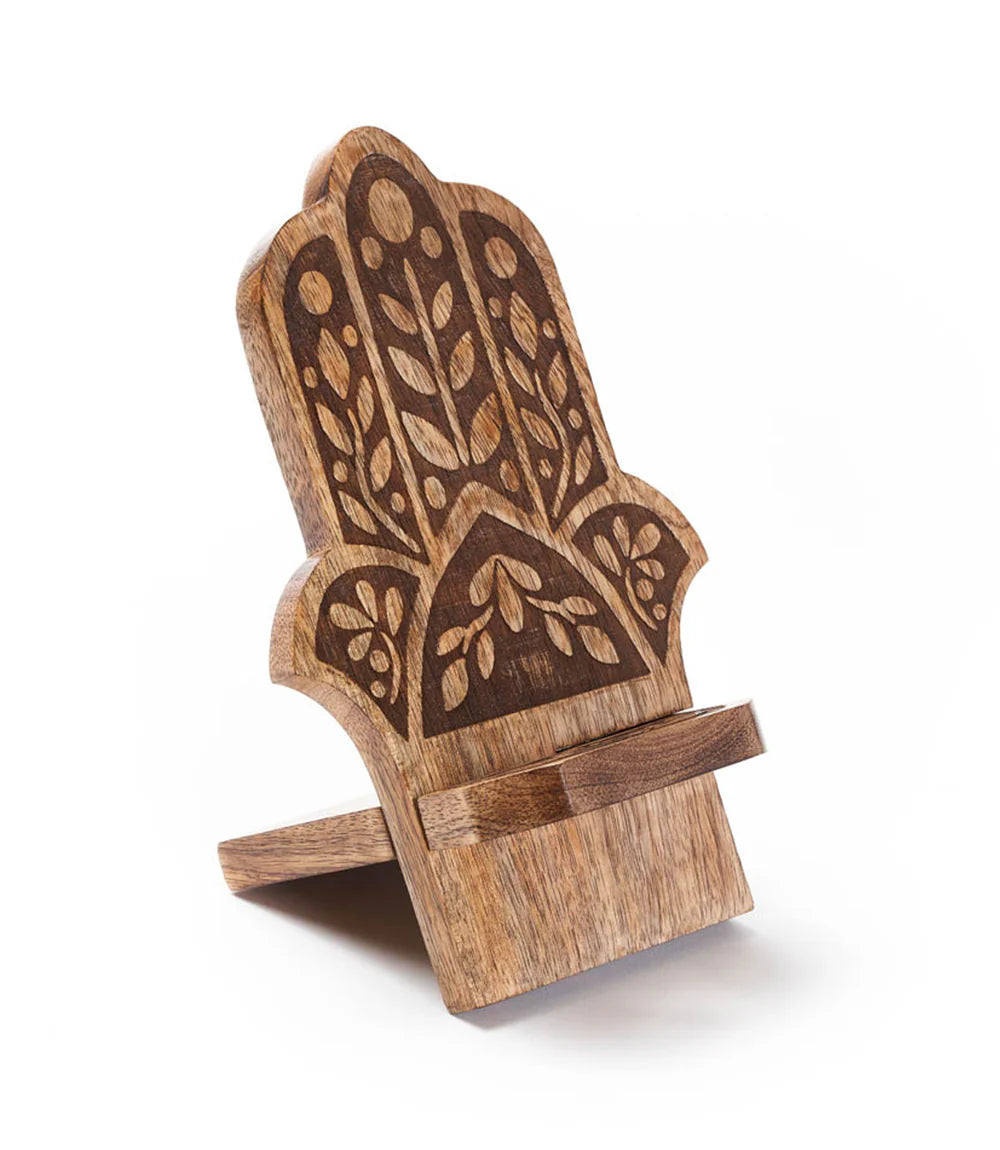Hamsa Phone Stand for Desk - Mango Wood