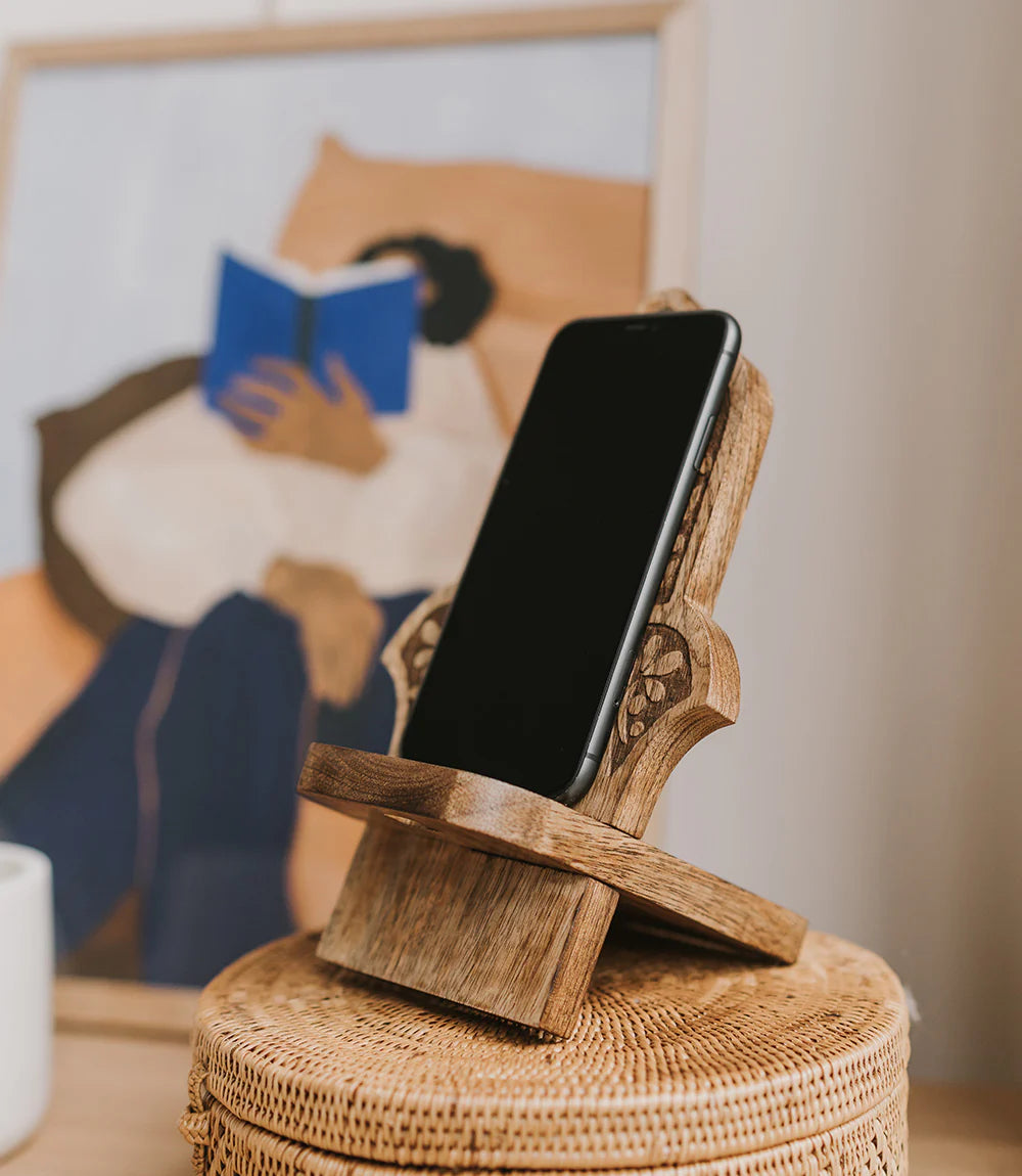 Hamsa Phone Stand for Desk - Mango Wood
