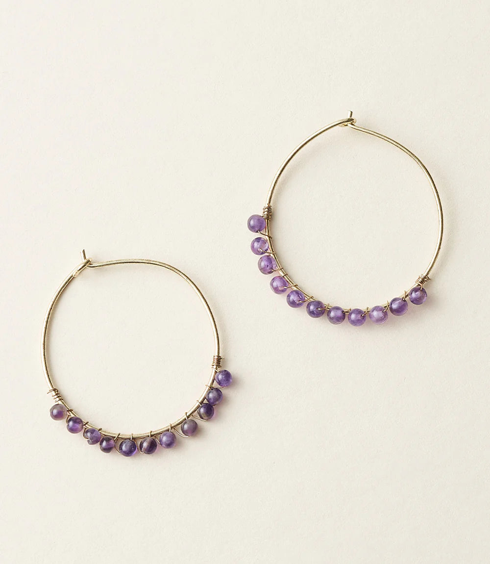 Jambumani Amethyst Beaded Large Hoop Earrings