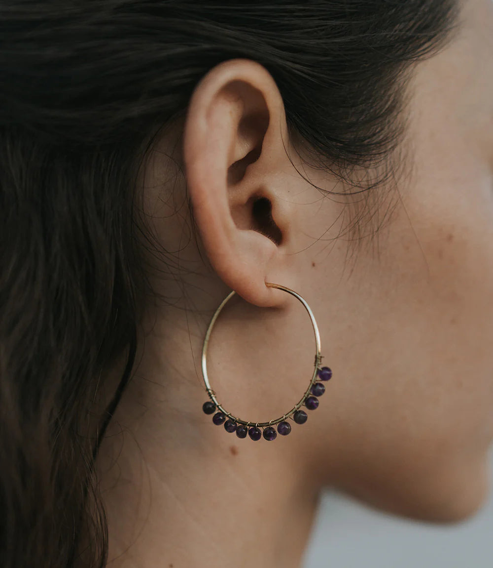 Jambumani Amethyst Beaded Large Hoop Earrings