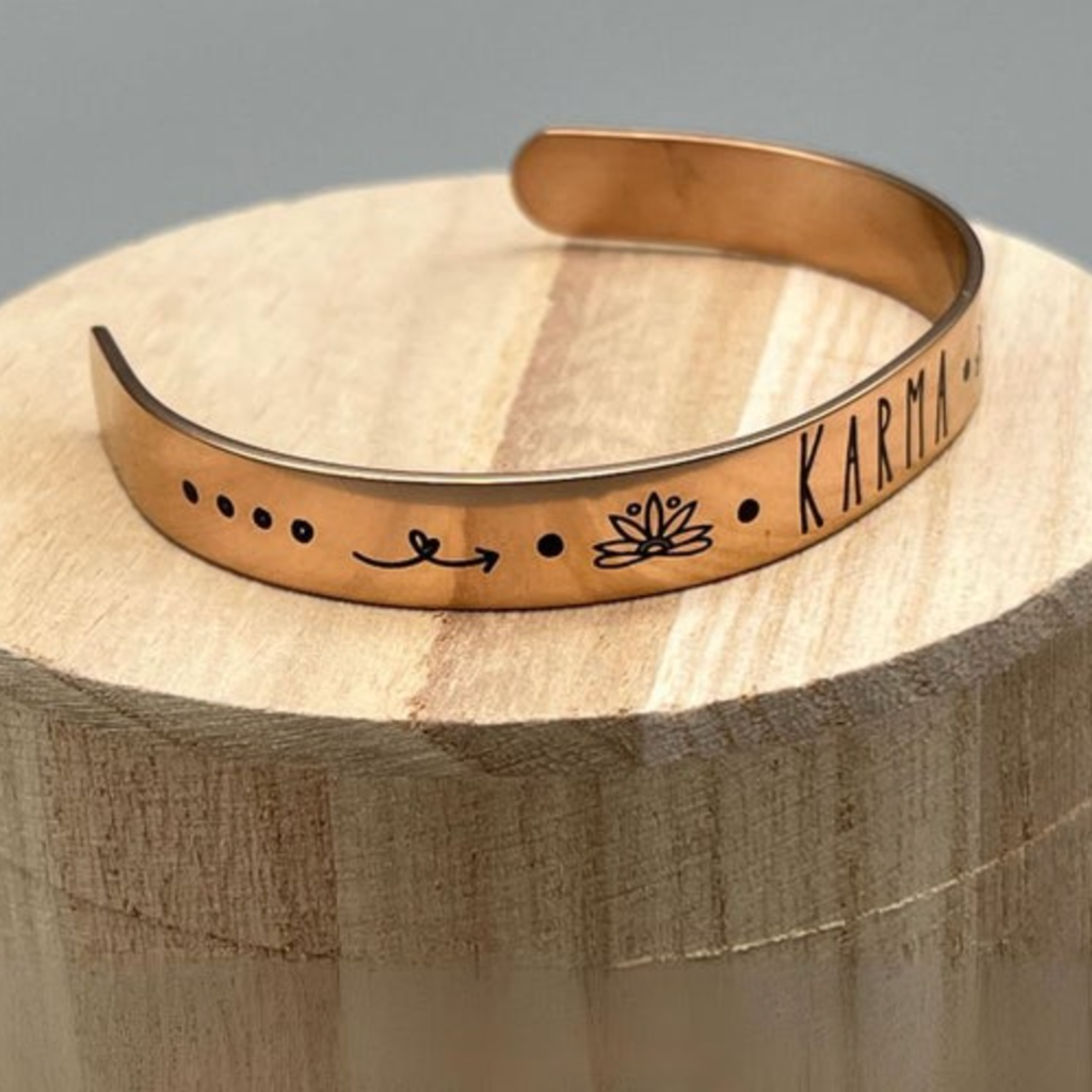Karma & Lotus Flower Laser Etched Cuff Bracelet