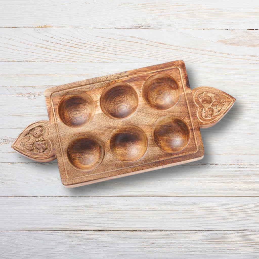 Manami 6 Egg Tray - Hand Carved Mango Wood