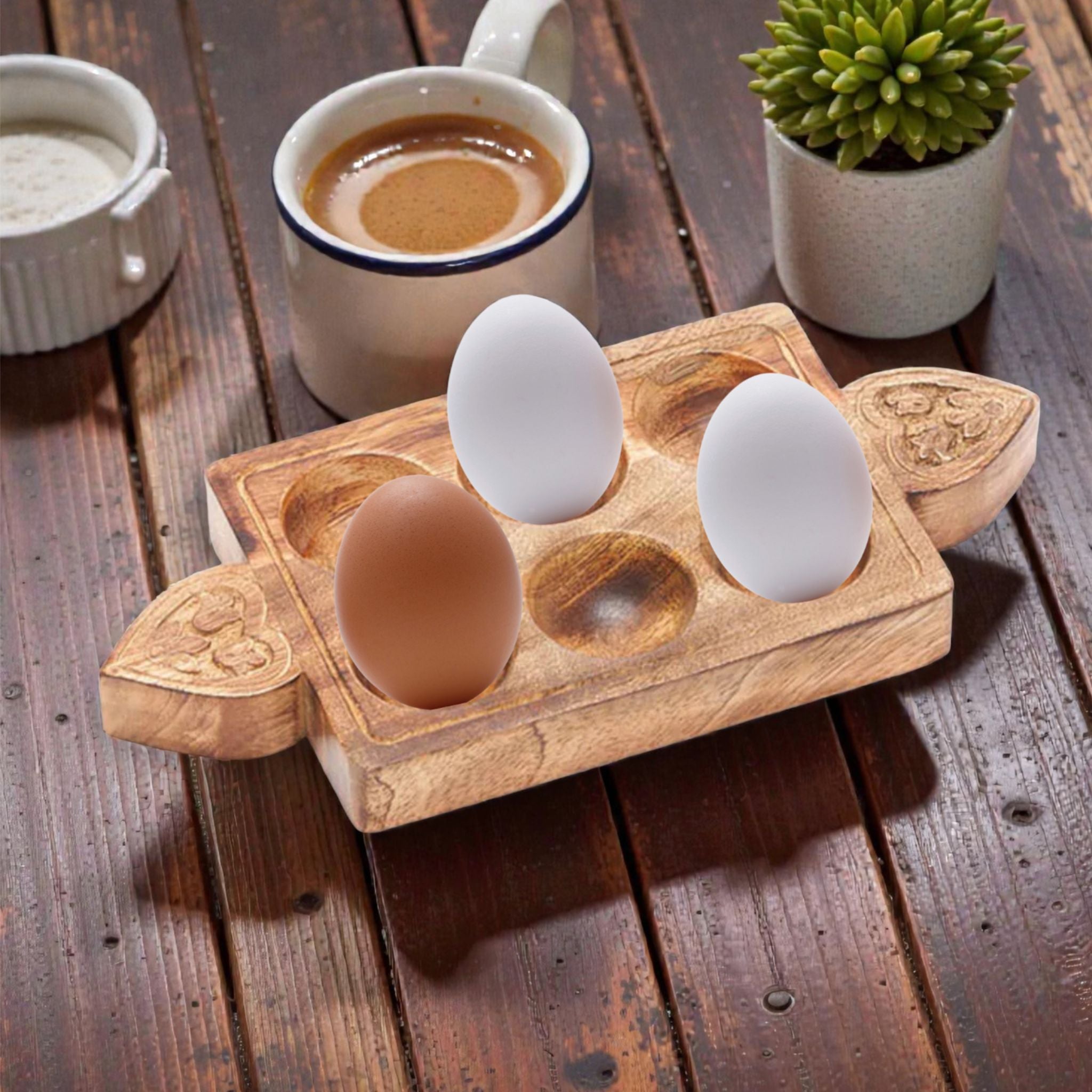 Manami 6 Egg Tray - Hand Carved Mango Wood