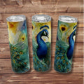 Pretty Peacock - Glow in the Dark Stainless Steel Tumbler (Green Glow) - 20 oz