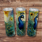 Pretty Peacock - Glow in the Dark Stainless Steel Tumbler (Green Glow) - 20 oz