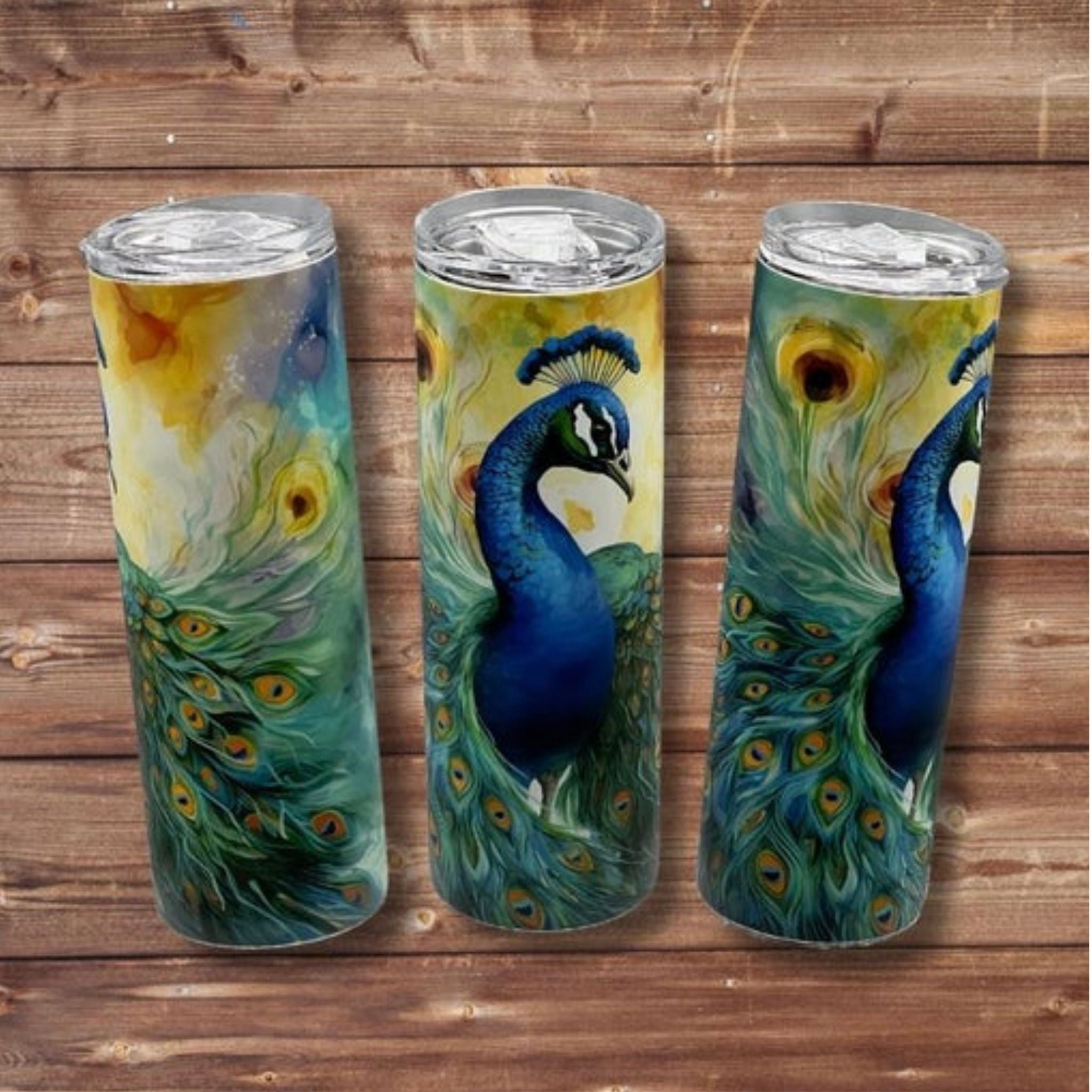 Pretty Peacock - Glow in the Dark Stainless Steel Tumbler (Green Glow) - 20 oz