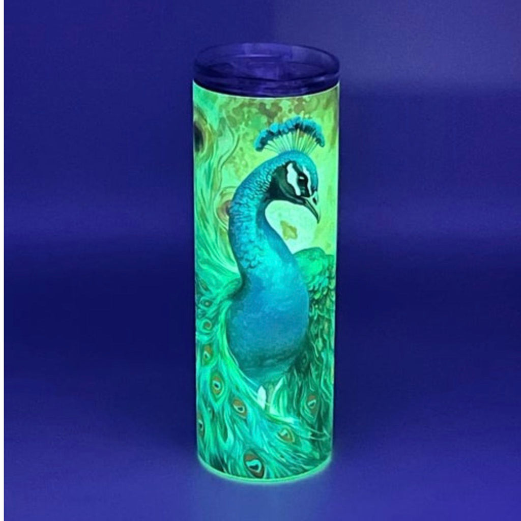 Pretty Peacock - Glow in the Dark Stainless Steel Tumbler (Green Glow) - 20 oz