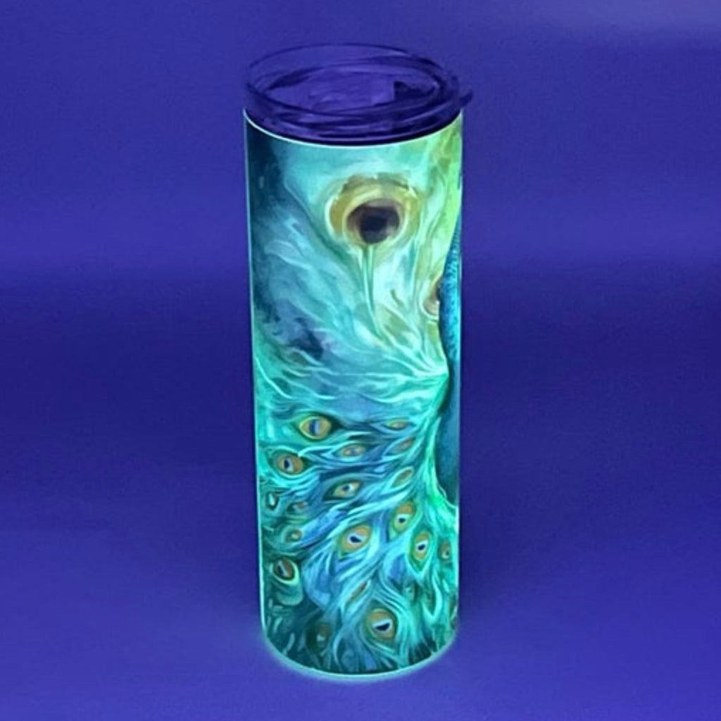 Pretty Peacock - Glow in the Dark Stainless Steel Tumbler (Green Glow) - 20 oz
