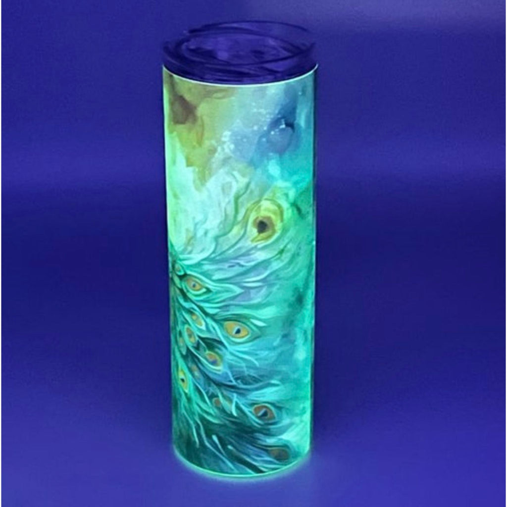 Pretty Peacock - Glow in the Dark Stainless Steel Tumbler (Green Glow) - 20 oz