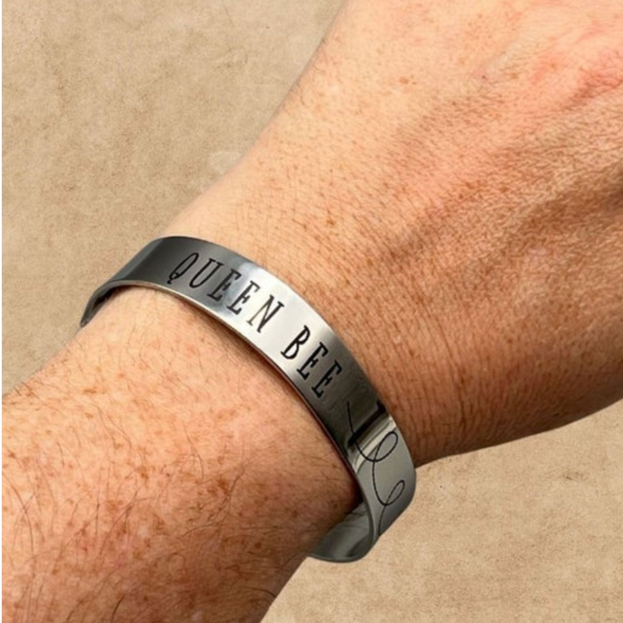 Queen Bee - Laser Etched Cuff Bracelet - Surgical Stainless Steel