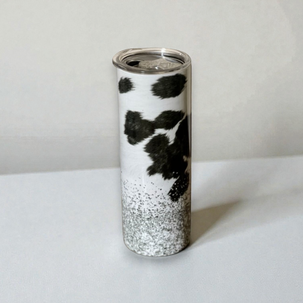 Glittery Cow Pattern Tumbler - Stainless Steel - 20 Oz
