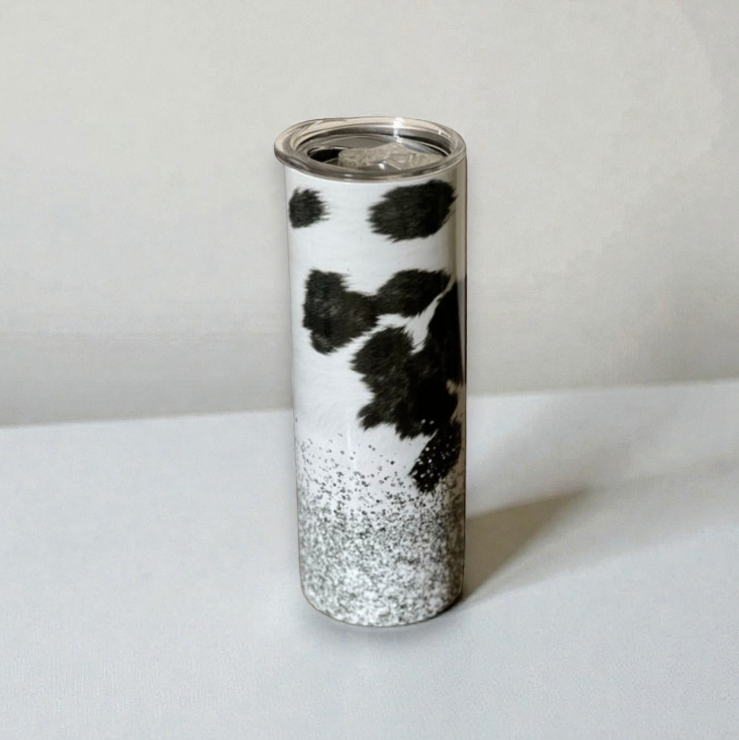 Glittery Cow Pattern Tumbler - Stainless Steel - 20 Oz
