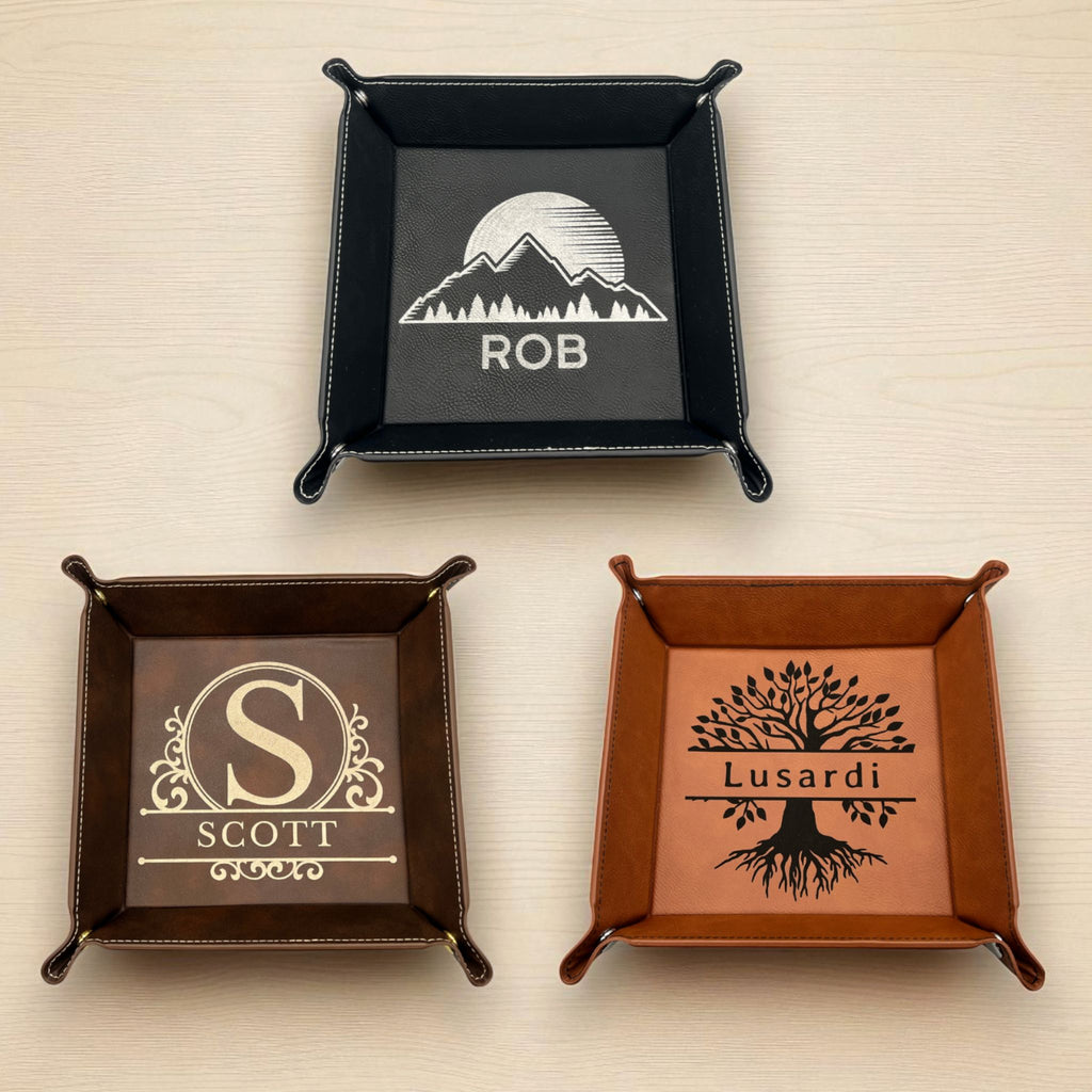 Personalized Leatherette Valet Tray: Engraved Vegan Leather Catch-All
