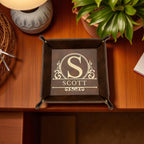 Personalized Leatherette Valet Tray: Engraved Vegan Leather Catch-All