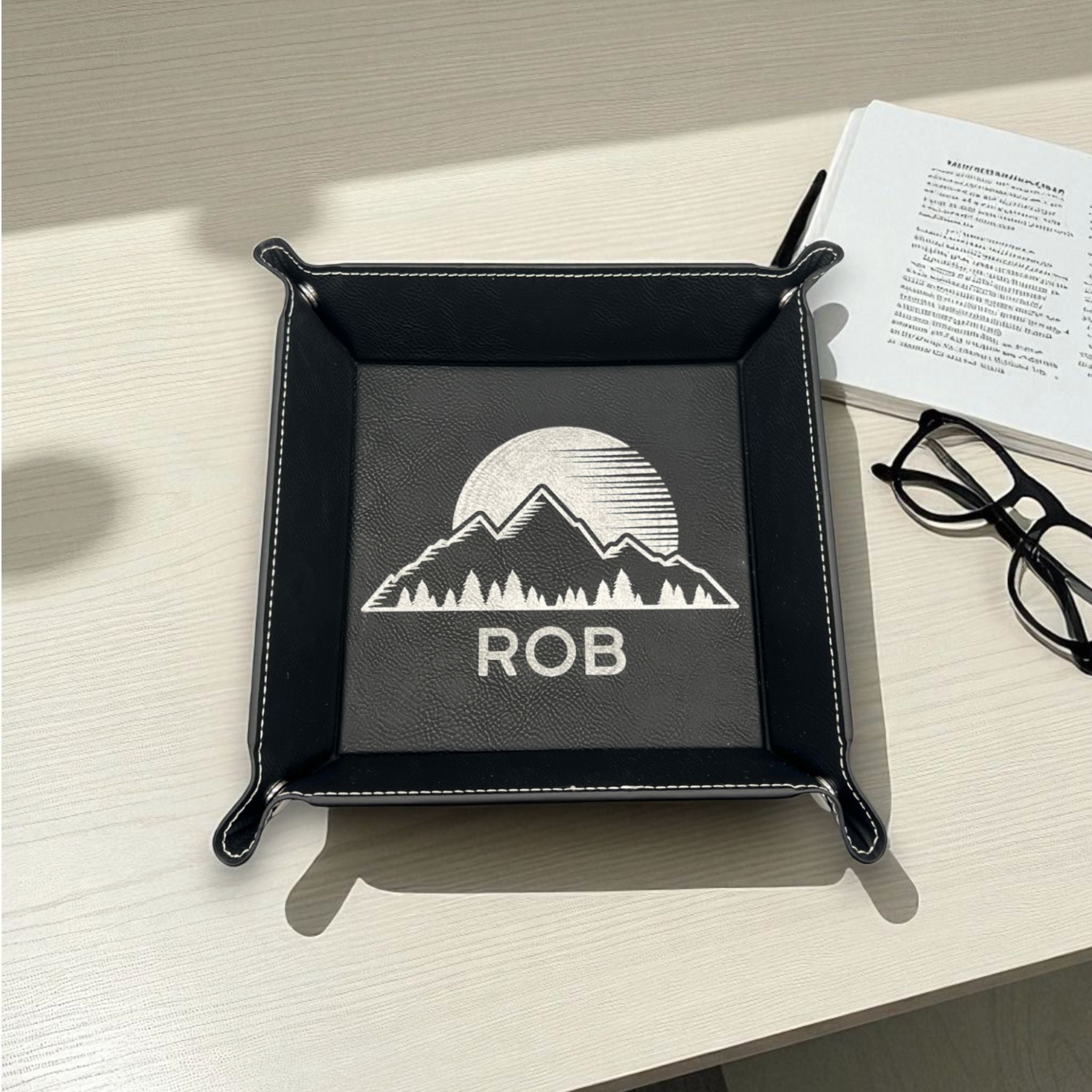 Personalized Leatherette Valet Tray: Engraved Vegan Leather Catch-All