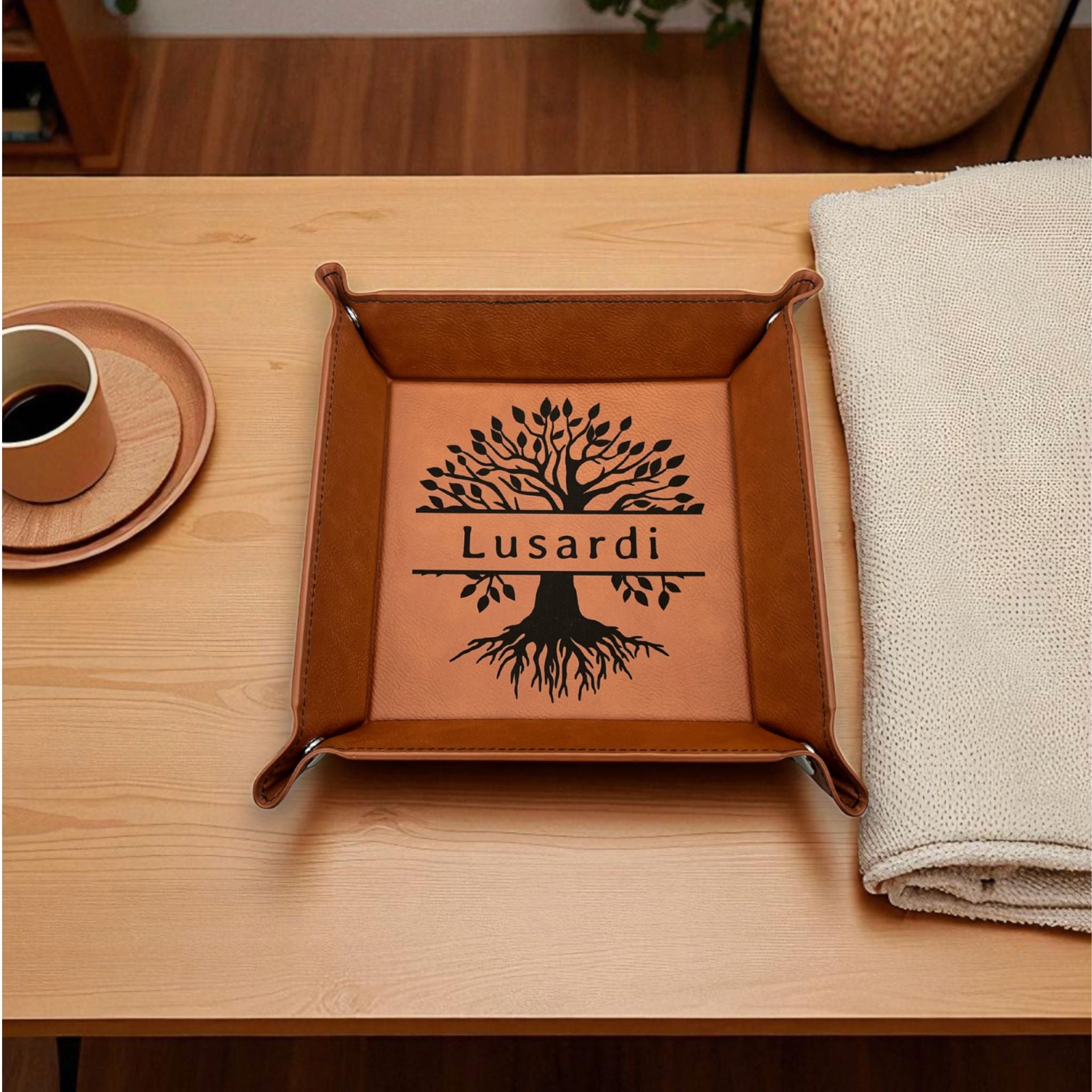 Personalized Leatherette Valet Tray: Engraved Vegan Leather Catch-All