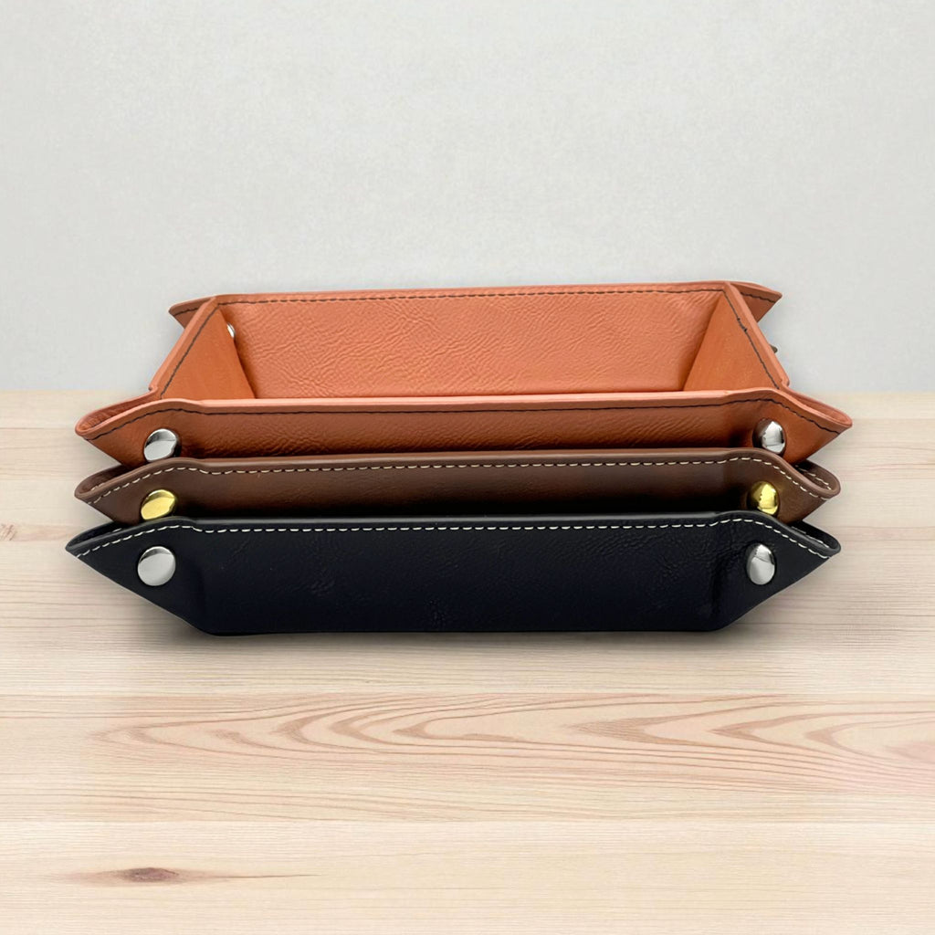 Personalized Leatherette Valet Tray: Engraved Vegan Leather Catch-All