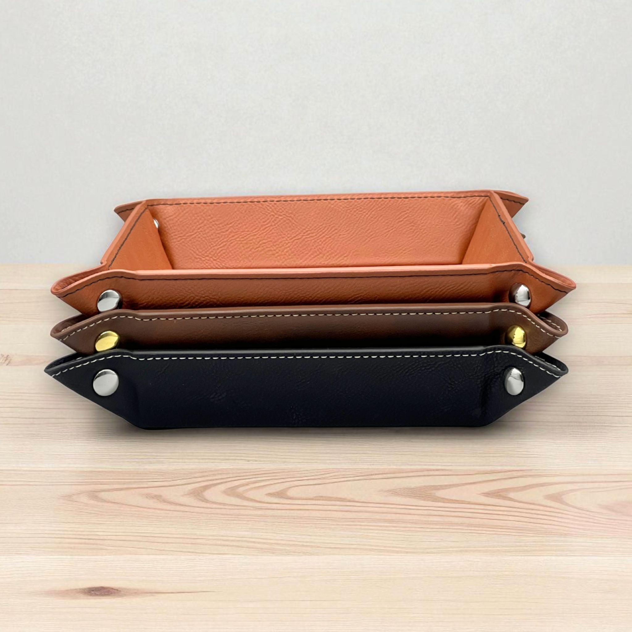 Personalized Leatherette Valet Tray: Engraved Vegan Leather Catch-All