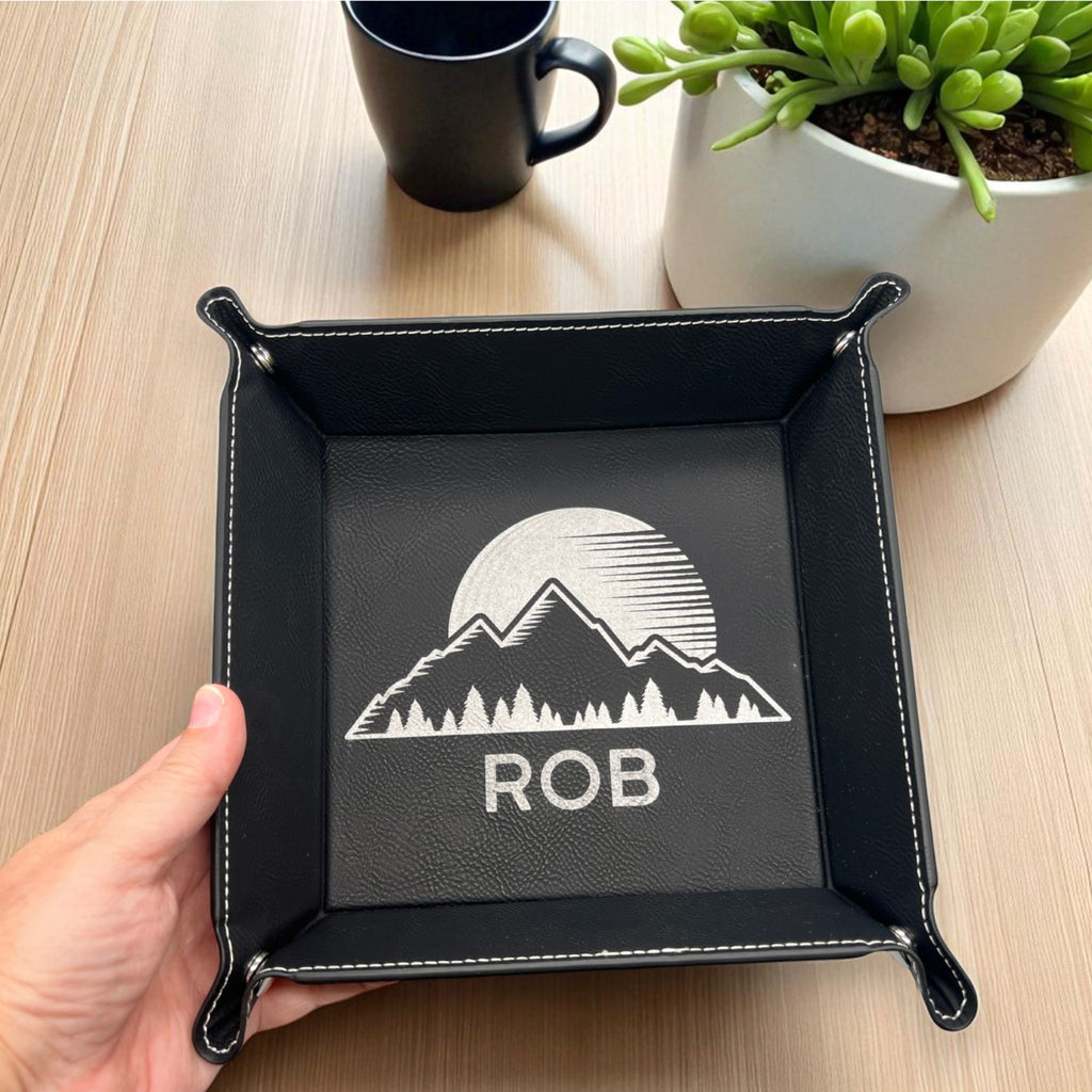 Personalized Leatherette Valet Tray: Engraved Vegan Leather Catch-All