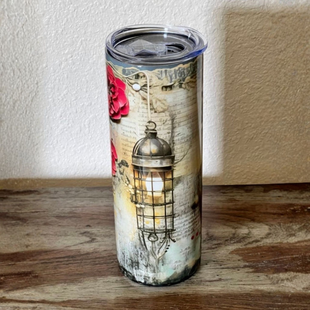 Vintage Flowers Tumbler - Stainless Steel - 20 Oz